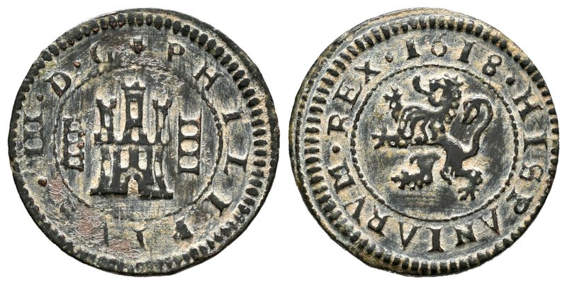 Felipe III (1598-1621). 4 maravedís. 1618. Segovia. (Cal-823). Ae. 3,28 g. MBC+....