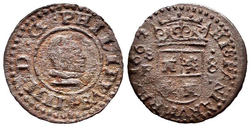 Felipe IV (1621-1665). 8 maravedís. 1662. Sevilla. R. (Cal-1582). Ae. 1,78 g. BC...