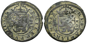 Felipe IV (1621-1665). 1642. Trujillo. (Jarabo-Sanahuja-H50). (Cal-Pág. 370). Ae. 5,62 g. Resello de valor 12 maravedís sobre 8 maravedís de Segovia 1...