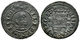 Felipe IV (1621-1665). 16 maravedís. 1662. Burgos. R. (Cal-1248). (Jarabo-Sanahuja-M1 variante). Ae. 4,89 g. Variante por no estar el 16 entre puntos....