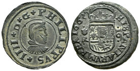 Felipe IV (1621-1665). 16 maravedís. 1663. Coruña. R. (Cal-1301). (Jarabo-Sanahuja-M130). Ae. 4,97 g. MBC+. Est...75,00.