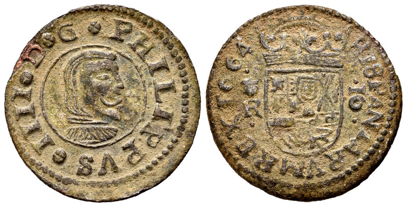 Felipe IV (1621-1665). 16 maravedís. 1664. Coruña. R. (Cal-1302). (Jarabo-Sanahu...