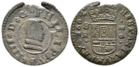 Felipe IV (1621-1665). 16 maravedís. 1663. Sevilla. R. (Cal-1568). (Jarabo-Sanahuja-M613). 3,70 g. Cospel faltado. MBC+/EBC-. Est...18,00.