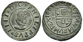 Felipe IV (1621-1665). 16 maravedís. 1663. Valladolid. M. (Cal-1672 variante). (Jarabo-Sanahuja-M816). Ae. 4,28 g. Variante por busto. Acuñación despl...