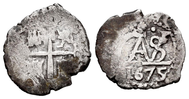 Carlos II (1665-1700). 1/2 real. 1675. Potosí. (Cal-827). Ag. 1,56 g. Fecha comp...