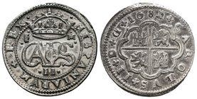 Carlos II (1665-1700). 2 reales. 1682. Segovia. M. (Cal-639). Ag. 6,12 g. Canto limado a las 12h. Escasa. MBC+. Est...70,00.