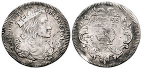 Carlos II (1665-1700). 1 tari (20 grana). 1696. Nápoles. AG/A. (Vti-179). Ag. 4,19 g. Rayas de ajuste en reverso. MBC. Est...60,00.