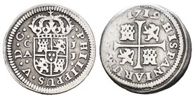 Felipe V (1700-1746). 1/2 real. 1719. Cuenca. JJ. (Cal-1734). Ag. 1,34 g. PHILIPPUS. MBC-/BC+. Est...18,00.