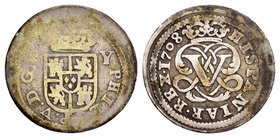 Felipe V (1700-1746). 1/2 real. 1708. Segovia. Y. (Cal-1920). Ag. 1,27 g. Rara. BC+. Est...35,00.