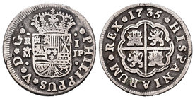 Felipe V (1700-1746). 1 real. 1735. Madrid. JF. (Cal-1799). Ag. 2,63 g. BC+. Est...30,00.