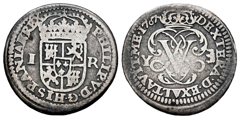 Felipe V (1700-1746). 1 real. 1707. Segovia. Y. (Cal-1687). Ag. 2,41 g. El 0 de ...