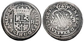 Felipe V (1700-1746). 1 real. 1707. Segovia. Y. (Cal-1687). Ag. 2,41 g. El 0 de la fecha pequeño. MBC-. Est...80,00.