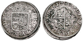 Felipe V (1700-1746). 2 reales. 1723/2. Segovia. F. (Cal-1404 variante). Ag. 5,11 g. Sobrefecha. MBC+. Est...90,00.