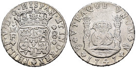 Felipe V (1700-1746). 8 reales. 1747. México. MF. (Cal-801). Ag. 26,52 g. BC+. Est...120,00.