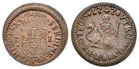 Fernando VI (1746-1759). 1 maravedí. 1747. Segovia. (Cal-7117). Ae. 1,21 g. EBC+. Est...40,00.