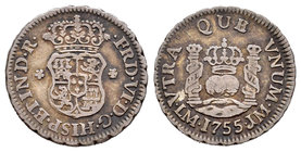 Fernando VI (1746-1759). 1/2 real. 1755. Lima. JM. (Cal-641). Ag. 1,66 g. Pátina. MBC-. Est...45,00.