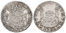 Carlos III (1759-1788). 4 reales. 1768. México. MF. (Cal-1128). Ag. 13,07 g. Escasa. MBC-/BC+. Est...150,00.