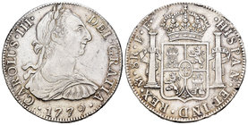 Carlos III (1759-1788). 8 reales. 1779. México. FF. (Cal-929). Ag. 26,87 g. Golpecitos. MBC+. Est...90,00.