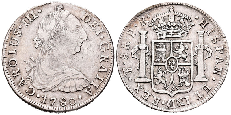 Carlos III (1759-1788). 8 reales. 1780. Potosí. PR. (Cal-982). Ag. 26,76 g. MBC....