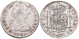 Carlos III (1759-1788). 8 reales. 1780. Potosí. PR. (Cal-982). Ag. 26,76 g. MBC. Est...80,00.