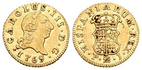 Carlos III (1759-1788). 1/2 escudo. 1769. Madrid. PJ. (Cal-763). Au. 1,77 g. EBC-/MBC+. Est...150,00.