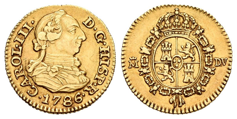 Carlos III (1759-1788). 1/2 escudo. 1786. Madrid. DV. (Cal-778). Au. 1,76 g. MBC...