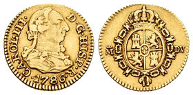 Carlos III (1759-1788). 1/2 escudo. 1786. Madrid. DV. (Cal-778). Au. 1,74 g. MBC. Est...110,00.