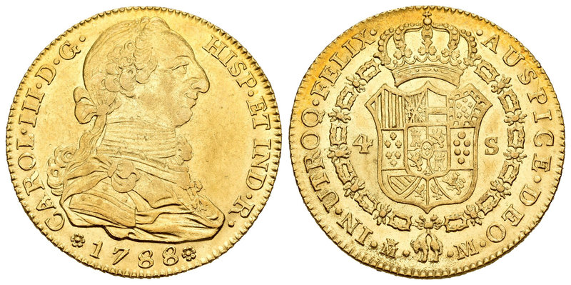 Carlos III (1759-1788). 4 escudos. 1788. Madrid. M/P. (Cal-315 variante). Au. 13...