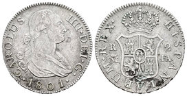 Carlos IV (1788-1808). 2 reales. 1801. Madrid. FA. (Cal-972). Ag. 5,96 g. MBC-. Est...40,00.