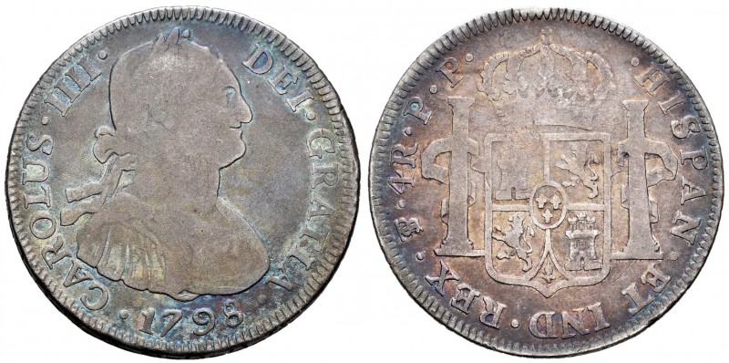 Carlos IV (1788-1808). 4 reales. 1798. Potosí. PP. (Cal-875). Ag. 13,21 g. Golpe...