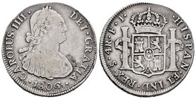 Carlos IV (1788-1808). 4 reales. 1806. Santiago. FJ. (Cal-905). Ag. 13,32 g. Escasa. MBC. Est...300,00.
