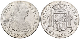 Carlos IV (1788-1808). 8 reales. 1794. Lima. IJ. (Cal-648). Ag. 27,43 g. MBC+/EBC-. Est...80,00.