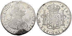 Carlos IV (1788-1808). 8 reales. 1802. Lima. IJ. (Cal-657). Ag. 26,55 g. Leves oxidaciones. MBC-. Est...70,00.