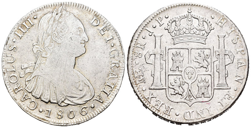 Carlos IV (1788-1808). 8 reales. 1806. Lima. JP. (Cal-663). Ag. 27,00 g. MBC-/MB...