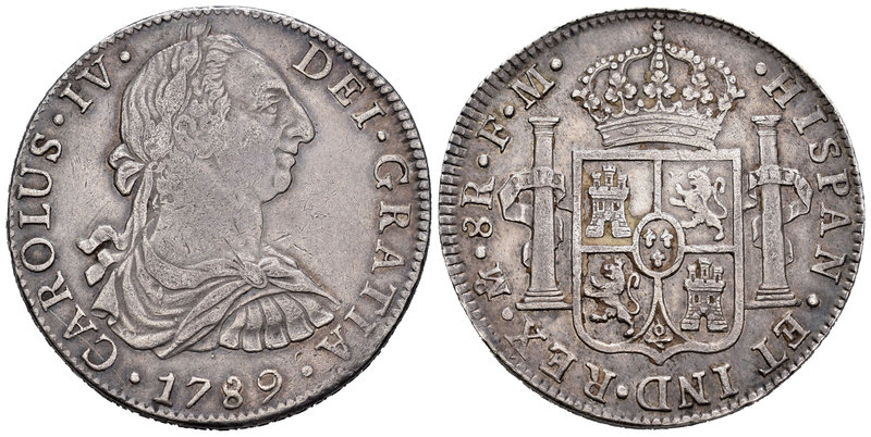 Carlos IV (1788-1808). 8 reales. 1789. México. FM. (Cal-681). Ag. 26,96 g. Busto...