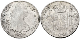 Carlos IV (1788-1808). 8 reales. 1799. México. FM. (Cal-694). Ag. 26,73 g. Limpiada. MBC-. Est...60,00.