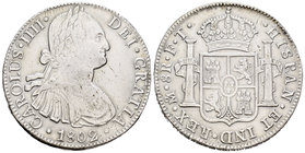 Carlos IV (1788-1808). 8 reales. 1802. México. FT. (Cal-698). Ag. 26,79 g. MBC. Est...60,00.