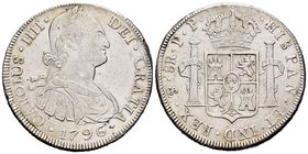 Carlos IV (1788-1808). 8 reales. 1796. Potosí. PP. (Cal-719). Ag. 26,62 g. Golpe en el canto. EBC-/MBC+. Est...110,00.