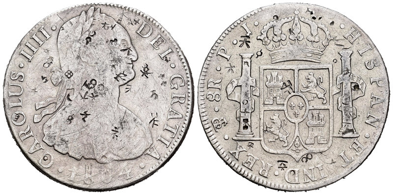 Carlos IV (1788-1808). 8 reales. 1804. Potosí. PJ. (Cal-727). Ag. 26,54 g. Resel...