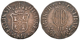 Fernando VII (1808-1833). 3 cuartos. 1812. Cataluña. (Cal-1522). Ae. 7,15 g. MBC+. Est...40,00.