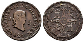 Fernando VII (1808-1833). 2 maravedís. 1820. Jubia. (Cal-1587). Ae. 2,58 g. MBC+. Est...40,00.