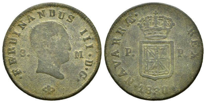 Fernando VII (1808-1833). 3 maravedís. 1830. Pamplona. (Cal-1646). Ae. 6,10 g. E...