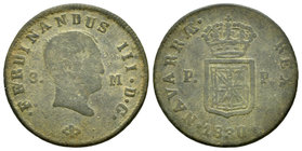 Fernando VII (1808-1833). 3 maravedís. 1830. Pamplona. (Cal-1646). Ae. 6,10 g. Escudo entre P-P. BC. Est...40,00.