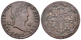 Fernando VII (1808-1833). 4 maravedís. 1831. Segovia. (Cal-1715). Ae. 5,06 g. MBC-. Est...20,00.
