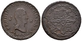 Fernando VII (1808-1833). 8 maravedís. 1813. Jubia. (Cal-1545). Ag. 10,98 g. Exceso de metal en anverso. MBC. Est...40,00.