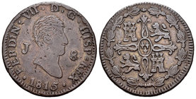 Fernando VII (1808-1833). 8 maravedís. 1815. Jubia. (Cal-1547). Ae. 10,11 g. MBC-. Est...25,00.
