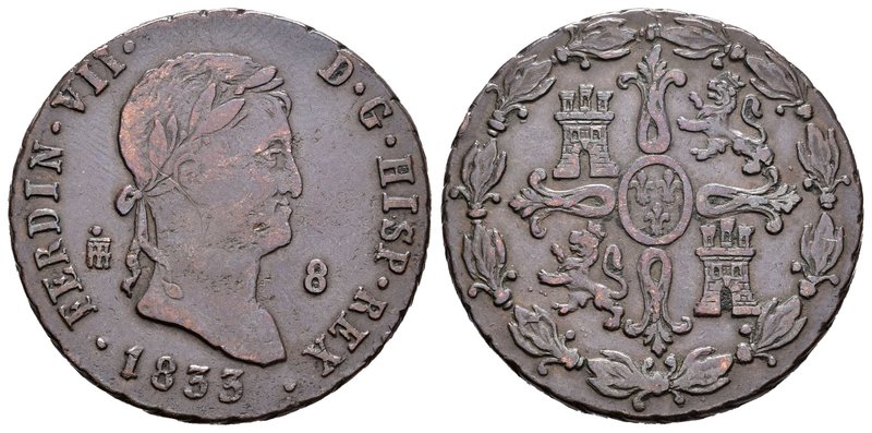 Fernando VII (1808-1833). 8 maravedís. 1833. Segovia. (Cal-1697 variante). Ae. 1...