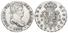 Fernando VII (1808-1833). 1 real. 1832. Sevilla. JB. (Cal-1228). Ag. 3,07 g. EBC-. Est...120,00.