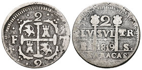 Fernando VII (1808-1833). 2 reales. 1819. Caracas. BS. (Cal-844). Ag. 4,84 g. Leones y castillos. Escasa. MBC-. Est...150,00.