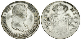 Fernando VII (1808-1833). 2 reales. 1821. Madrid. FA. Ag. 4,43 g. Falsa de época. Latón plateado. MBC-. Est...15,00.